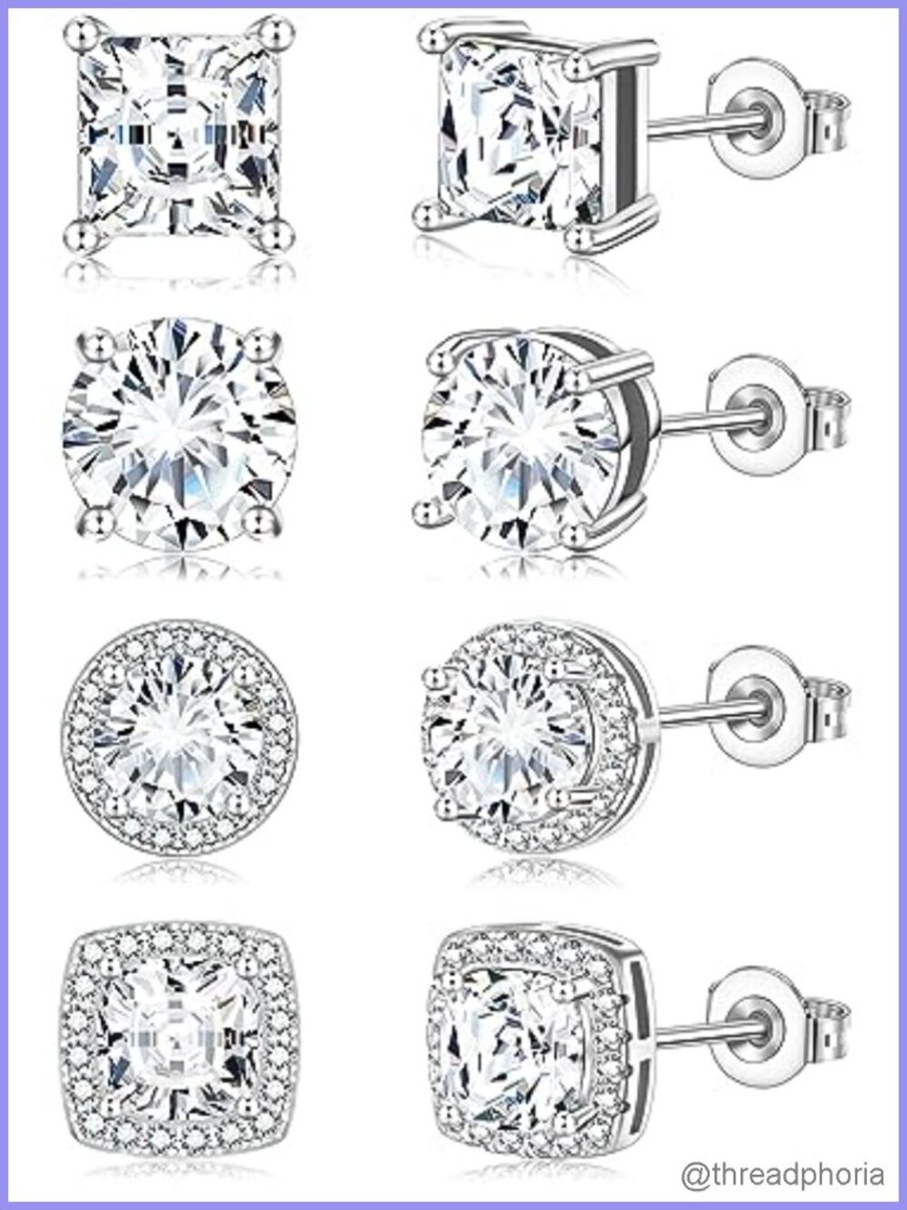 Cubic Zirconia Stud Earrings Hypoallergenic Square CZ Stud Set